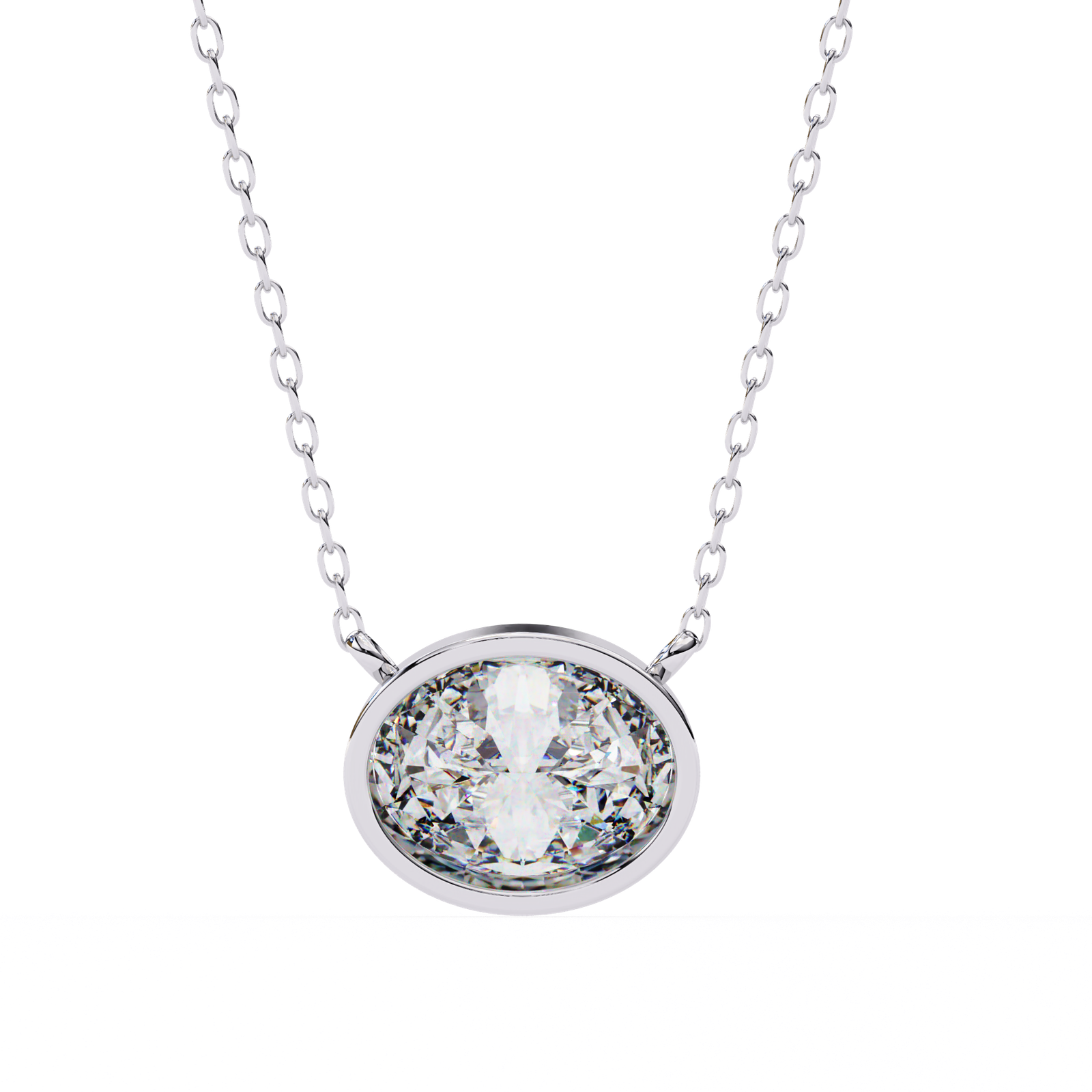 Oval Diamond Bezel Pendant Necklace