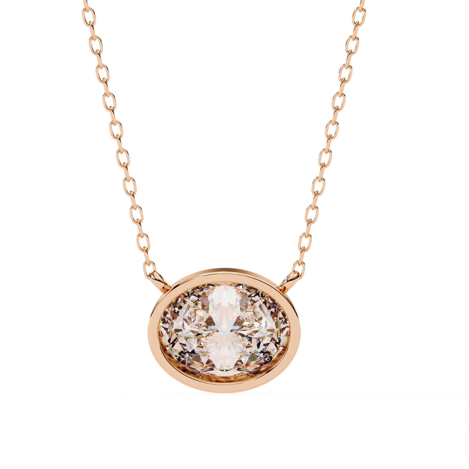 Oval Diamond Bezel Pendant Necklace