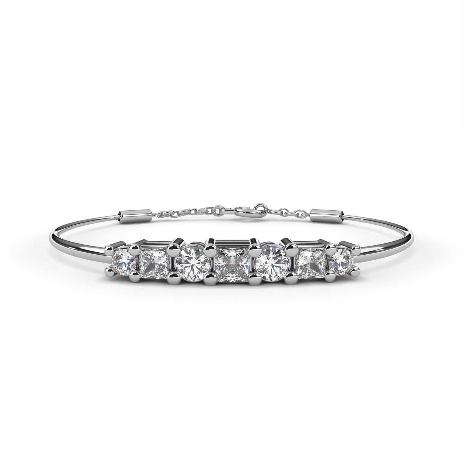 Elegant Diamond Bangle Bracelet – Round & Princess Cut Design
