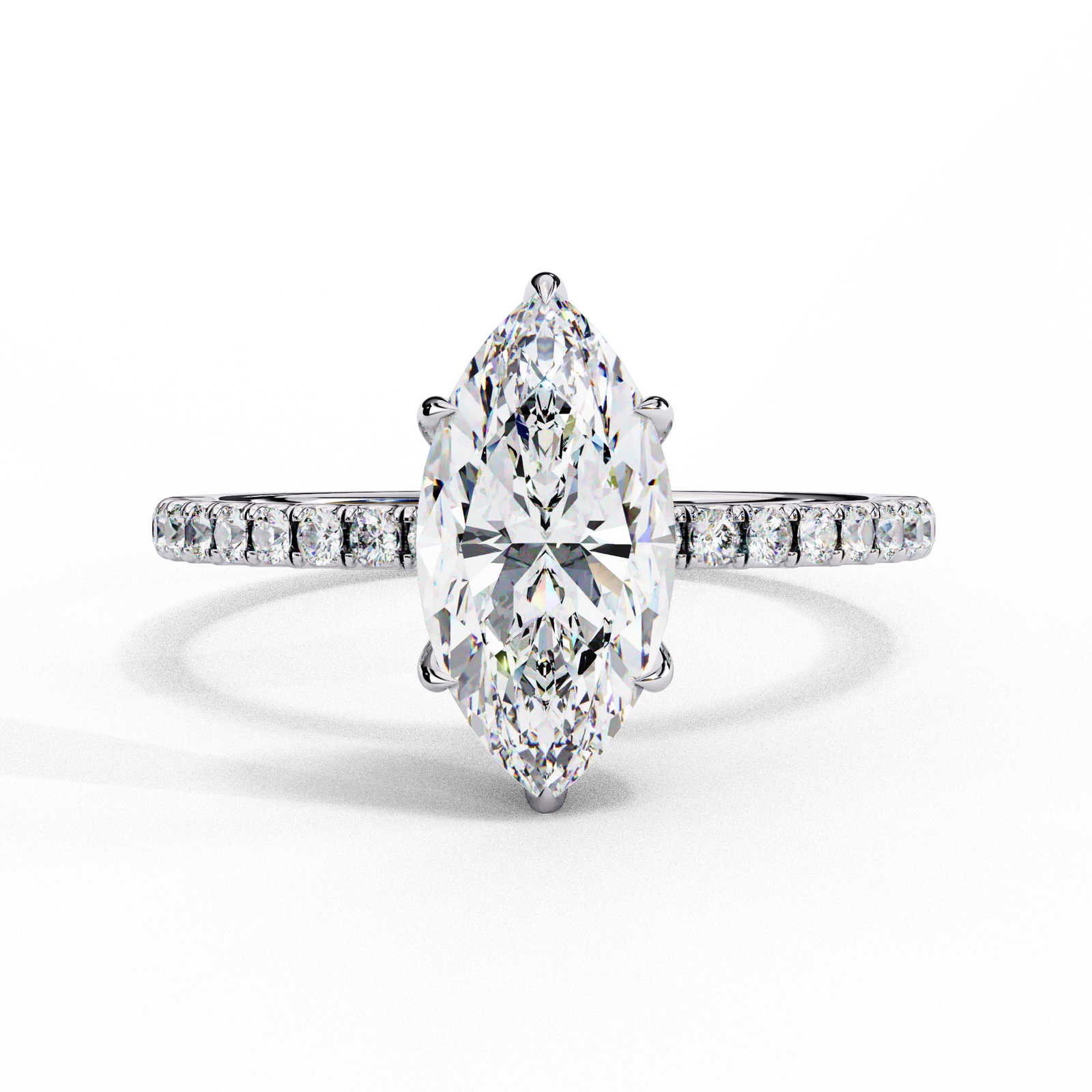 Marquise Cut Diamond Engagement Ring with Pave Band