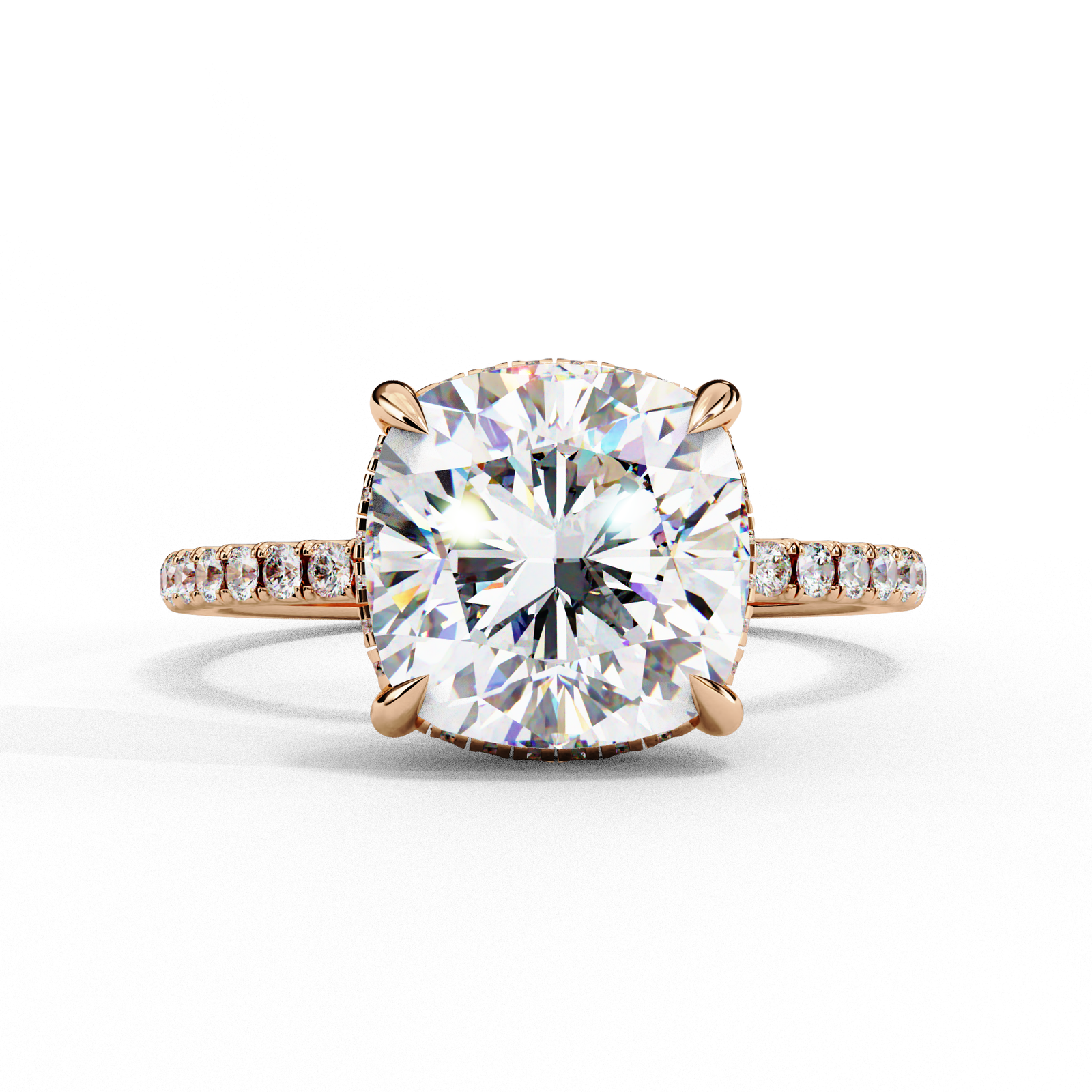 Cushion Cut Diamond Engagement Ring with Pave Band