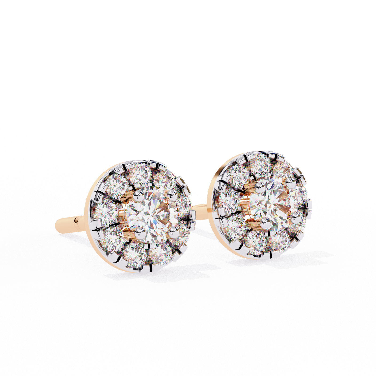 Diamond Halo Stud Earrings with Prong Setting