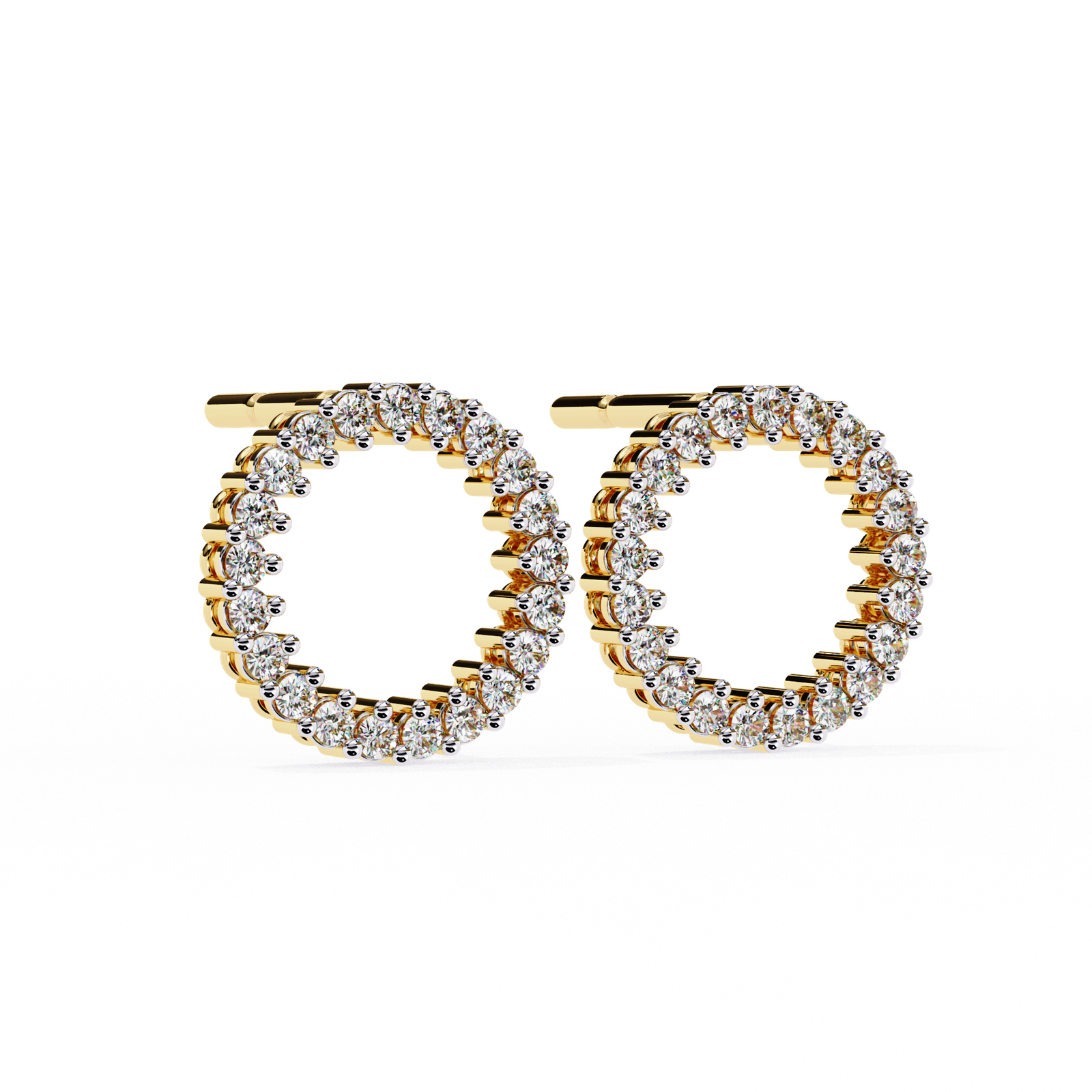 Diamond Circle Stud Earrings with Prong Setting