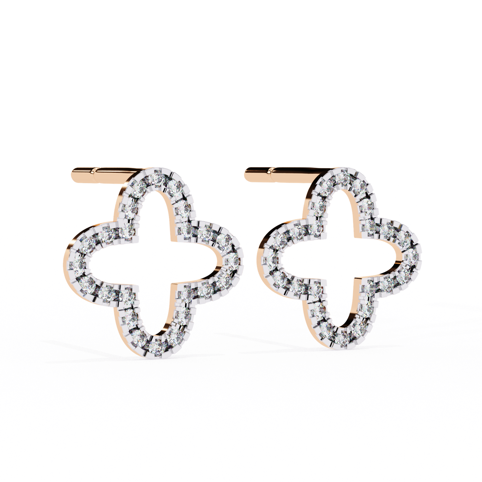 Diamond Clover Stud Earrings with Prong Setting