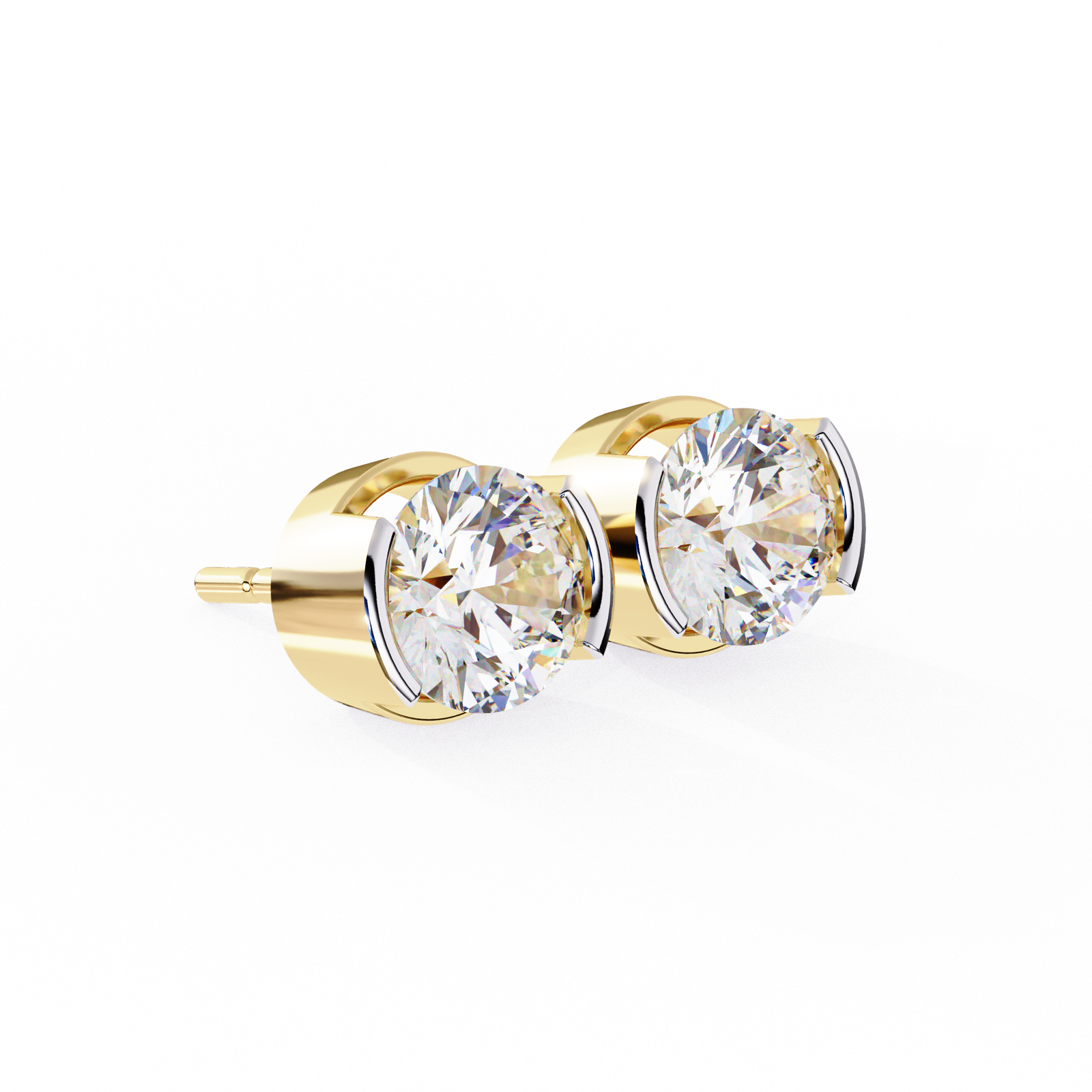 Modern Round Diamond Stud Earrings with Bezel Setting