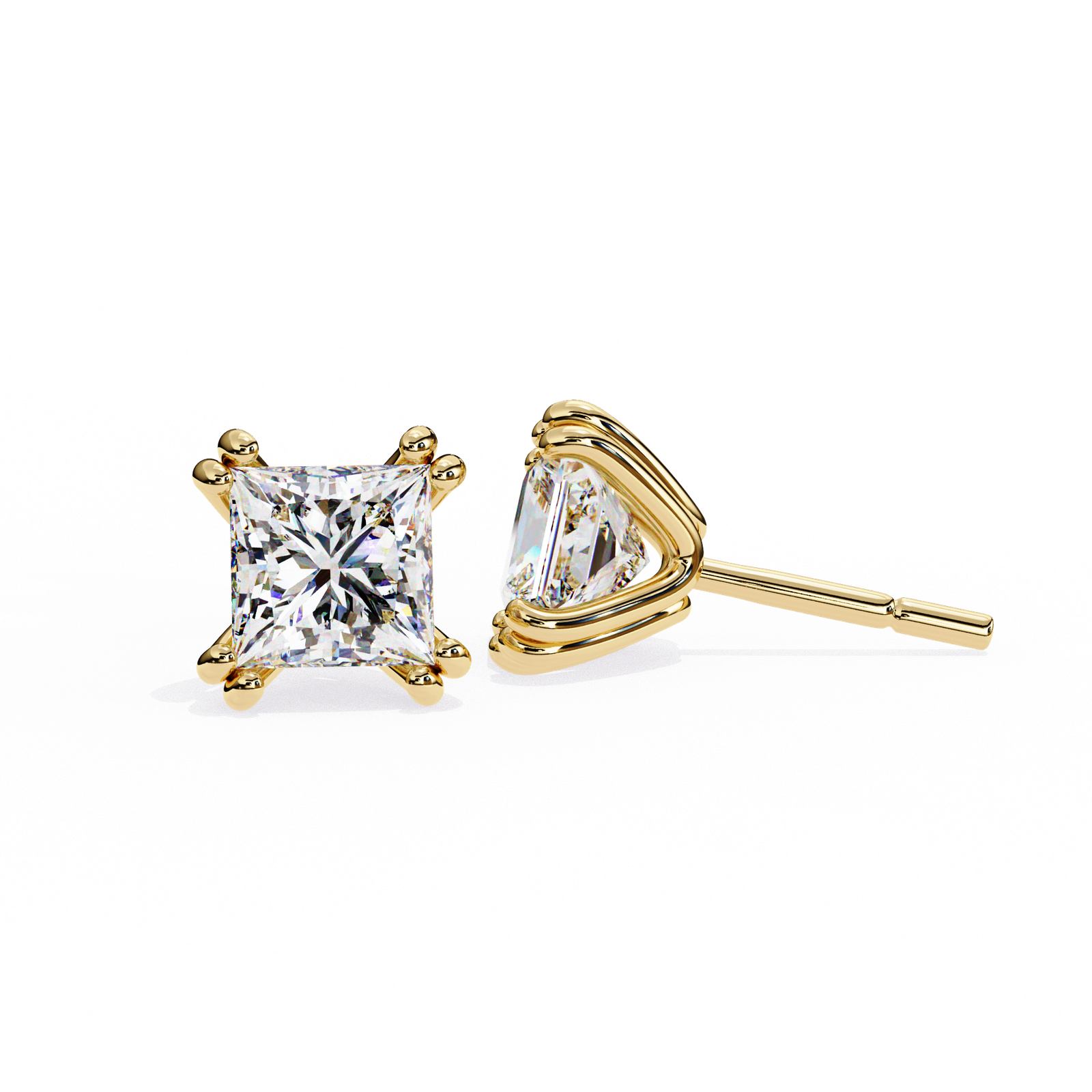 Princess Cut Diamond Stud Earrings with 4-Prong Setting