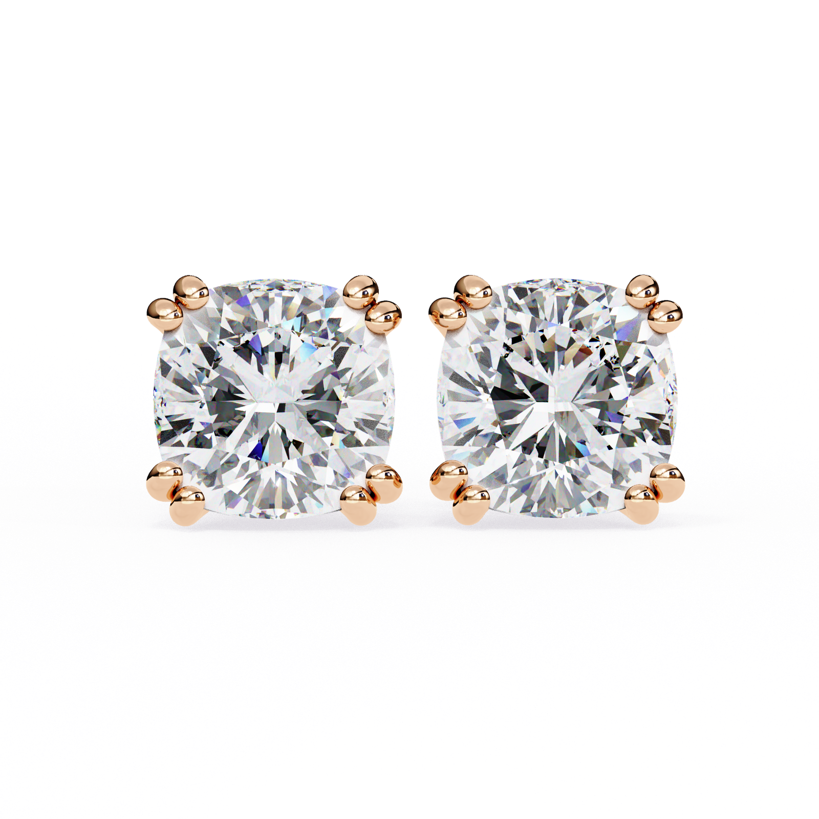 Cushion Cut Diamond Stud Earrings with Sleek 4-Prong Setting