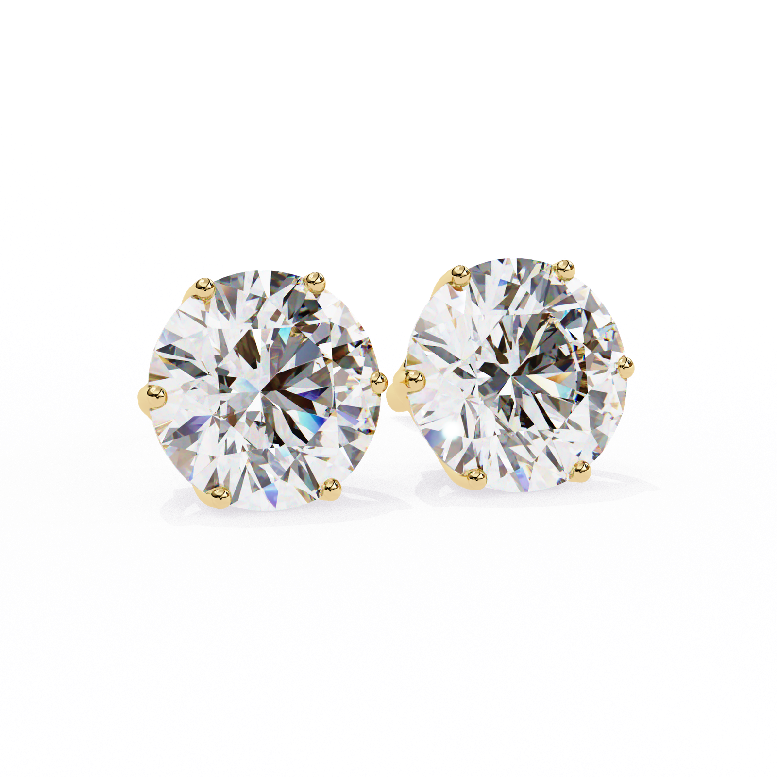 Round Brilliant Diamond Stud Earrings with Six-Prong Basket Setting