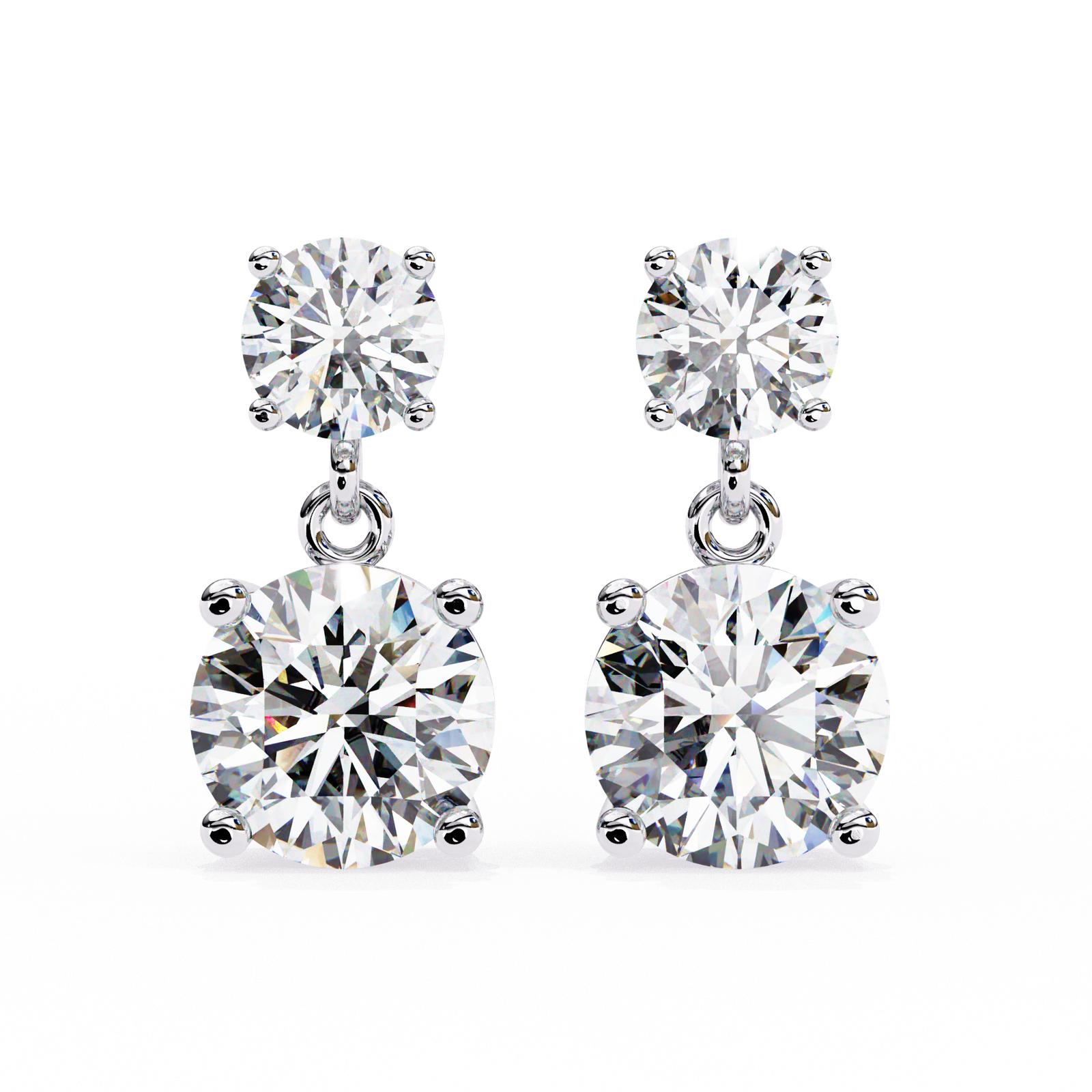 Double Round Diamond Drop Earrings