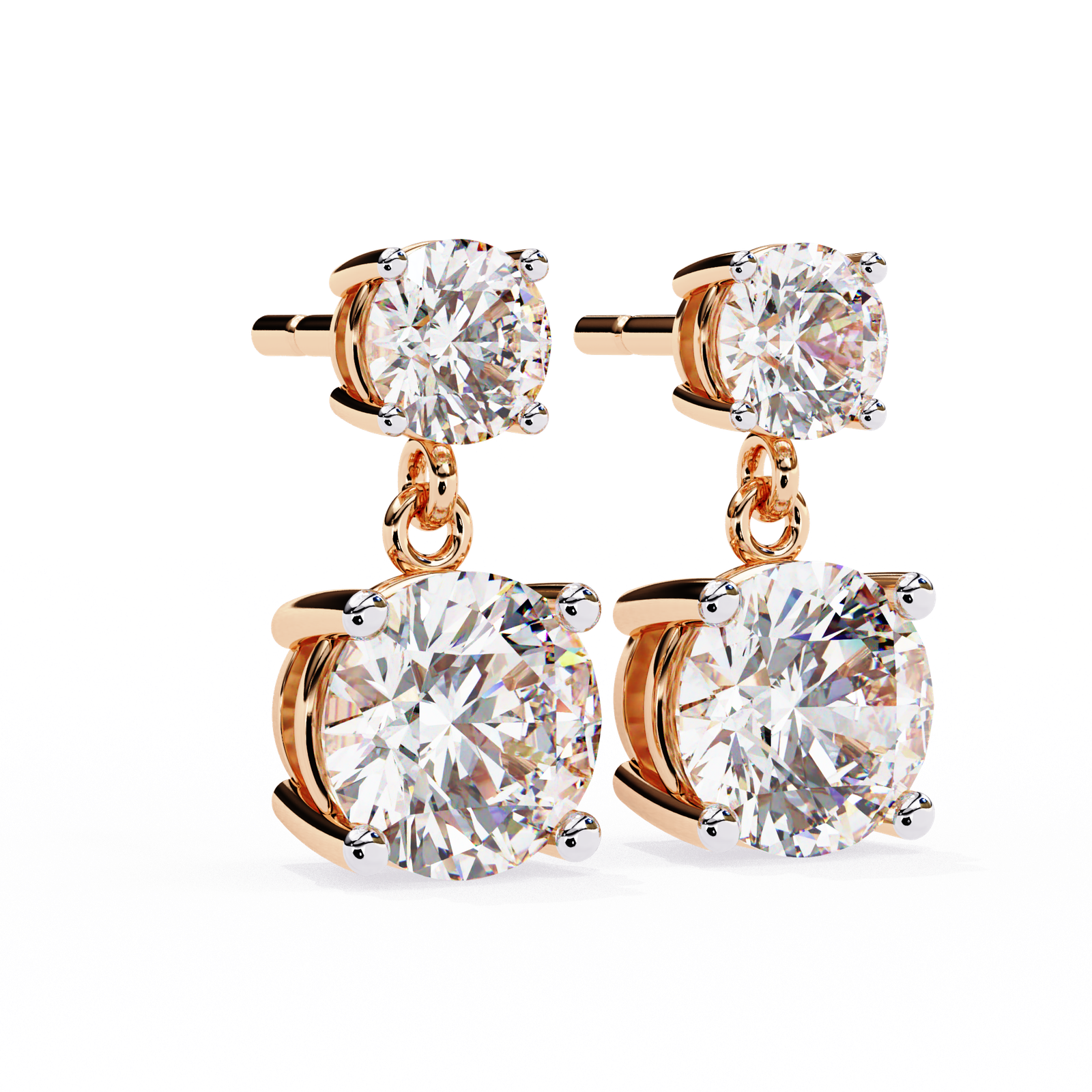 Double Round Diamond Drop Earrings