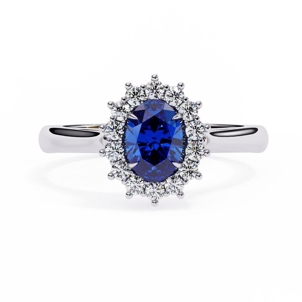 Royal Blue Oval Halo Ring